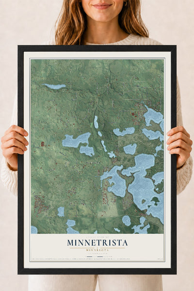 Map of Minnetrista, Minnesota, 18 x 24 inch print in a black wood frame