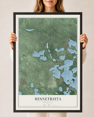 Map of Minnetrista, Minnesota, 24 x 36 inch print in a black wood frame