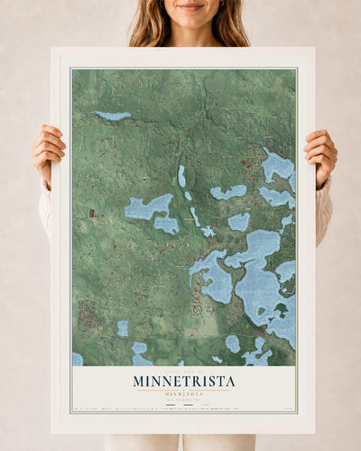 Map of Minnetrista, Minnesota, 24 x 36 inch print in a white wood frame