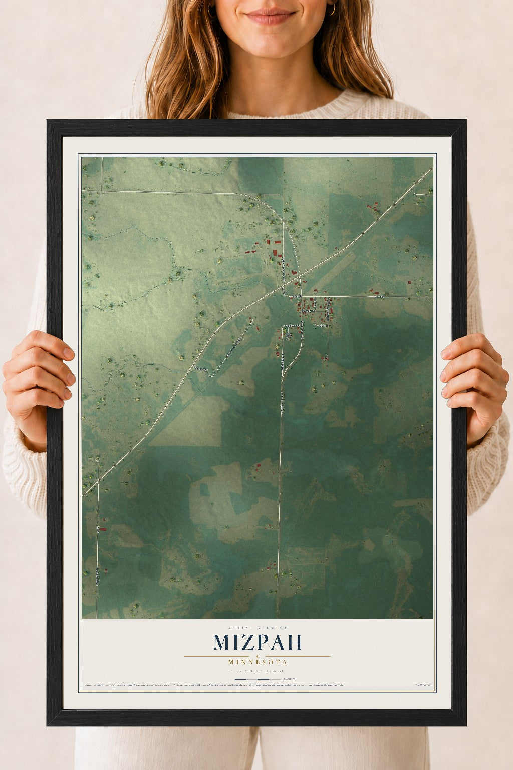 Map of Mizpah, Minnesota, 18 x 24 inch print in a black wood frame