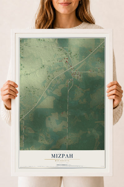 Map of Mizpah, Minnesota, 18 x 24 inch print in a white wood frame
