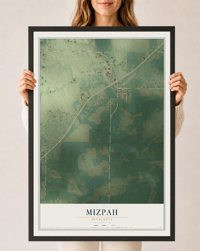 Map of Mizpah, Minnesota, 24 x 36 inch print in a black wood frame