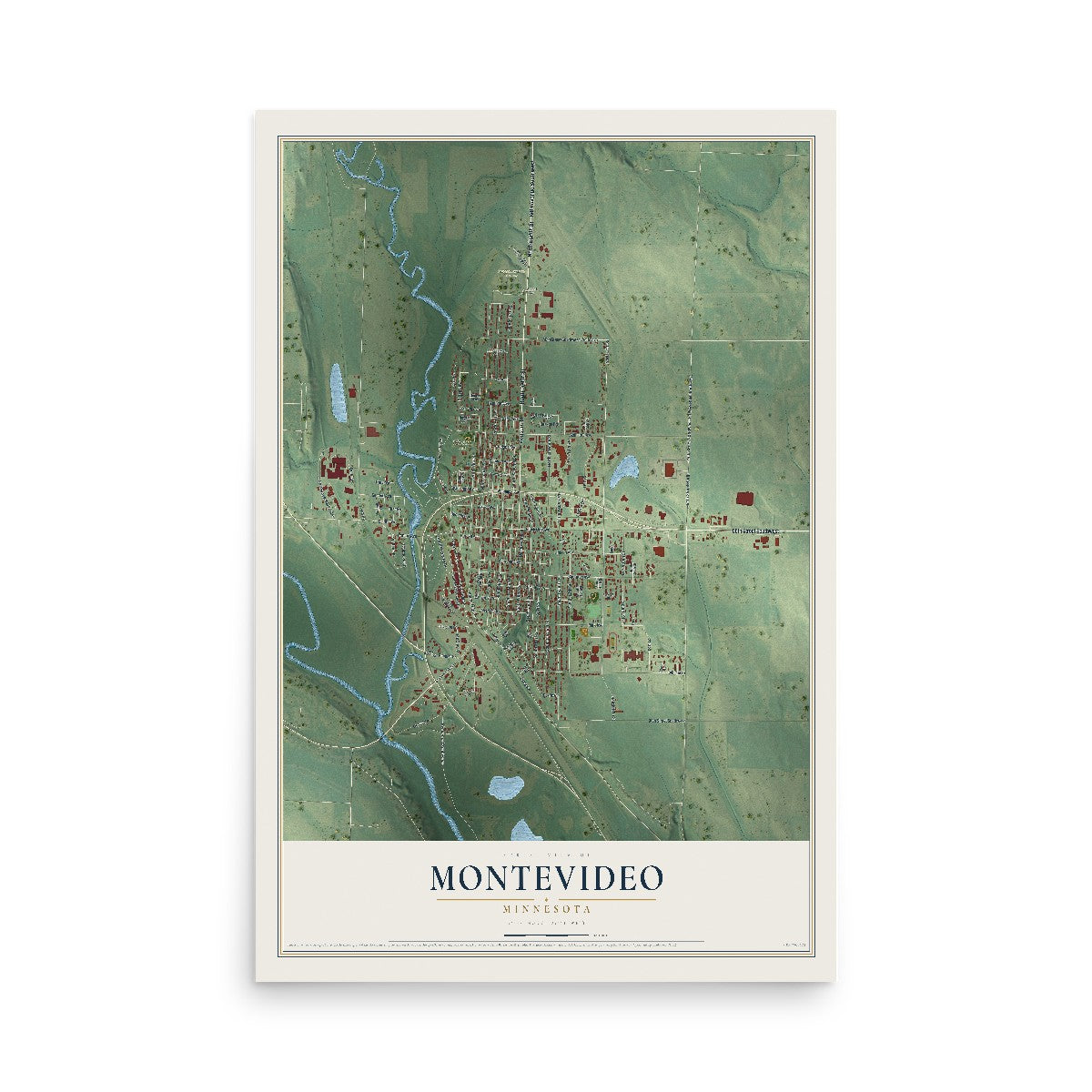 Map of Montevideo, Minnesota, 12 x 18 inch unframed archival matte print