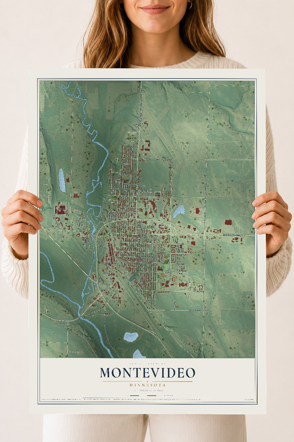 Map of Montevideo, Minnesota, 18 x 24 inch unframed archival matte print