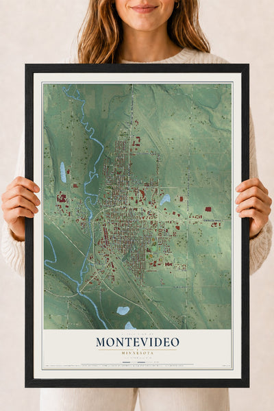 Map of Montevideo, Minnesota, 18 x 24 inch print in a black wood frame