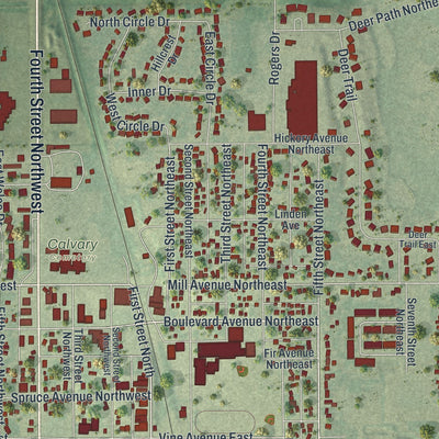 Close-up of the map of Montgomery, Minnesota print showing street and building detail