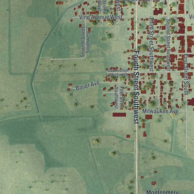 Second close-up of the map of Montgomery, Minnesota print showing more streets and buildings