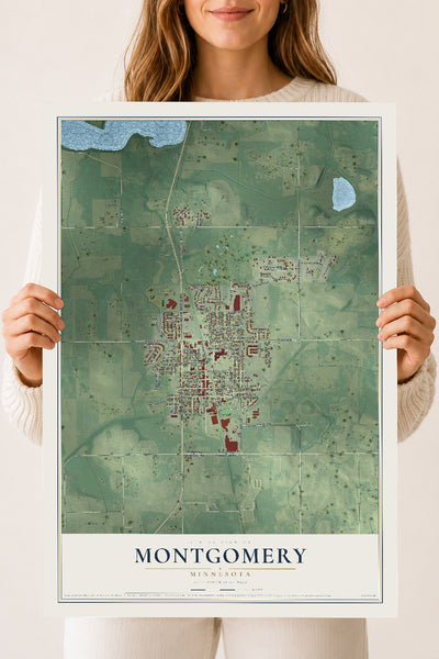 Map of Montgomery, Minnesota, 18 x 24 inch unframed archival matte print