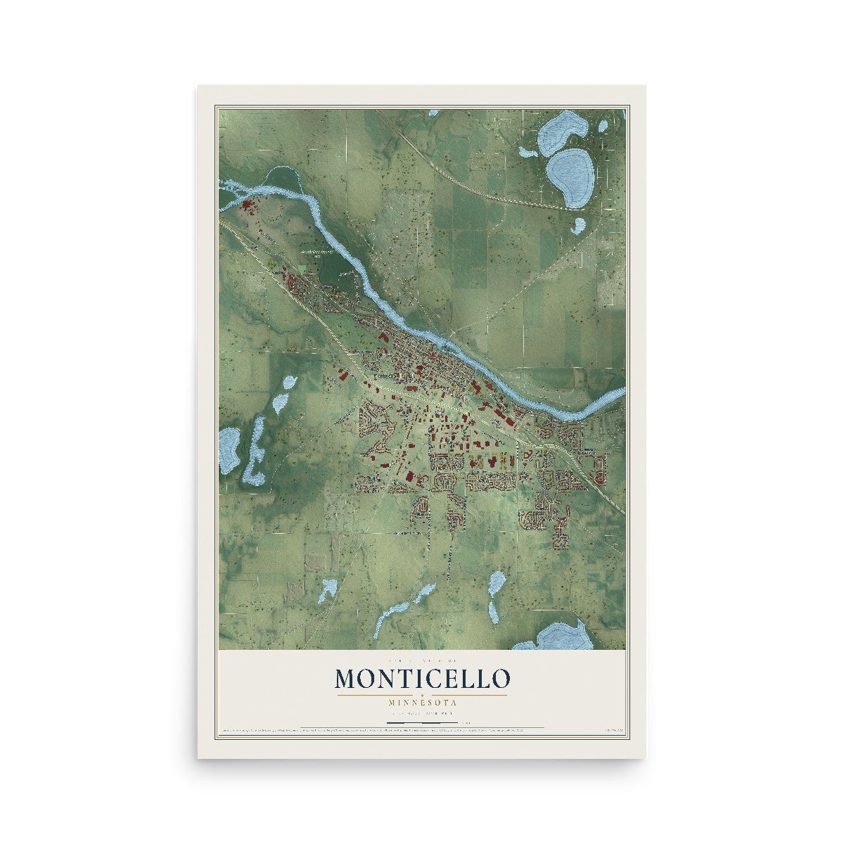 Map of Monticello, Minnesota, 12 x 18 inch unframed archival matte print