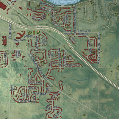 Second close-up of the map of Monticello, Minnesota print showing more streets and buildings