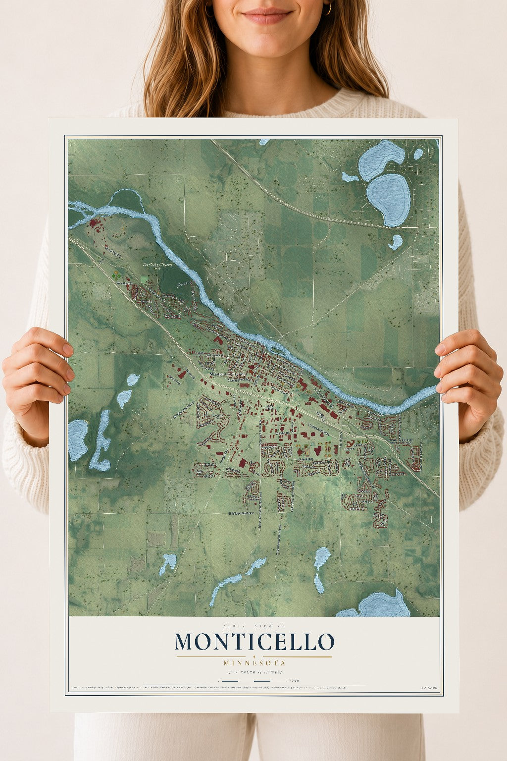 Map of Monticello, Minnesota, 18 x 24 inch unframed archival matte print