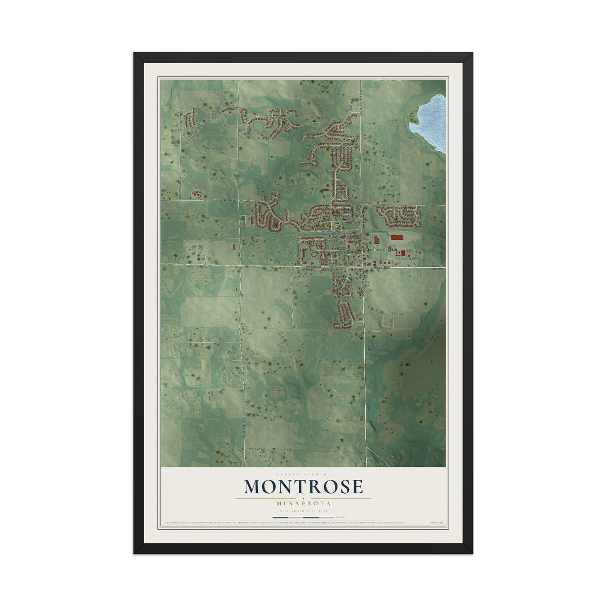 Map of Montrose, Minnesota, 12 x 18 inch print in a black wood frame