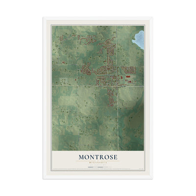 Map of Montrose, Minnesota, 12 x 18 inch print in a white wood frame