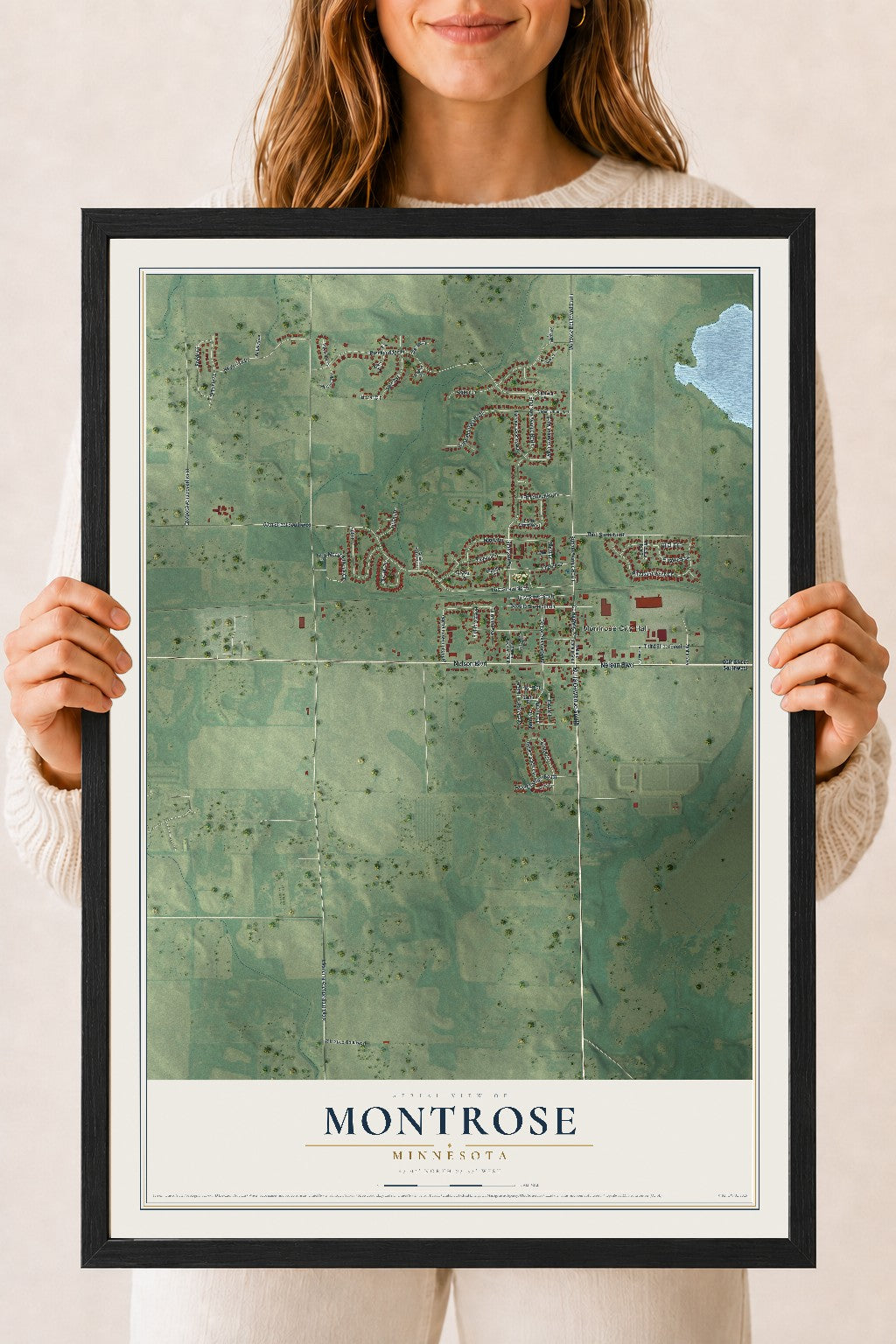 Map of Montrose, Minnesota, 18 x 24 inch print in a black wood frame