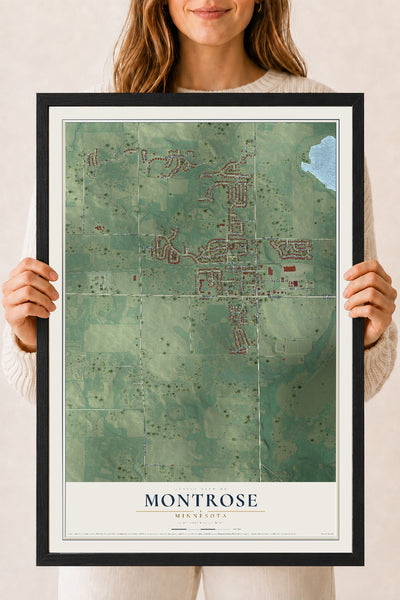 Map of Montrose, Minnesota, 18 x 24 inch print in a black wood frame