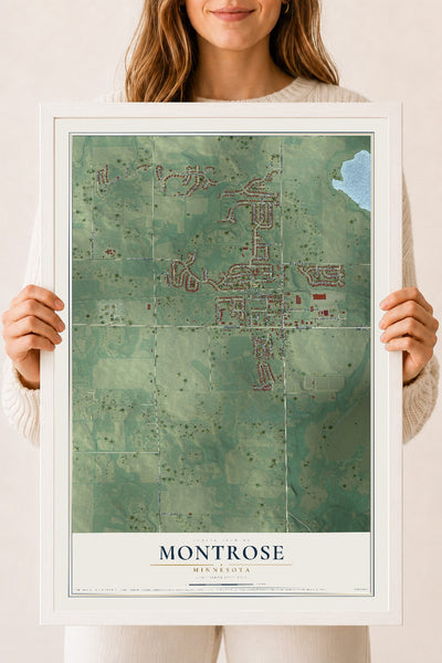 Map of Montrose, Minnesota, 18 x 24 inch print in a white wood frame