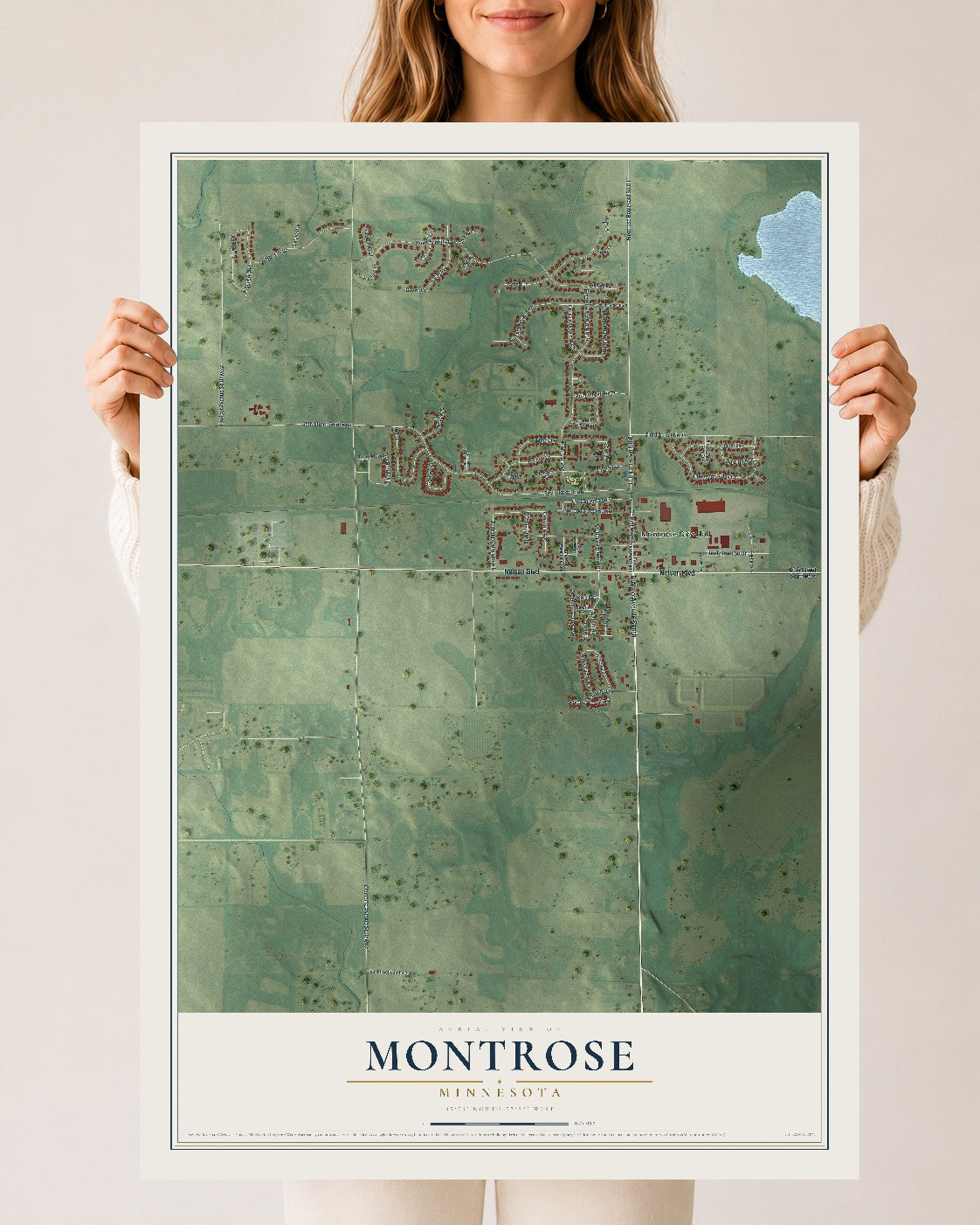 Map of Montrose, Minnesota, 24 x 36 inch unframed archival matte print