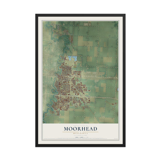 Map of Moorhead, Minnesota, 12 x 18 inch print in a black wood frame