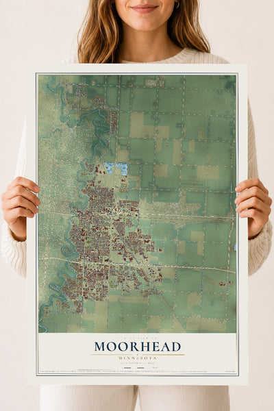 Map of Moorhead, Minnesota, 18 x 24 inch unframed archival matte print