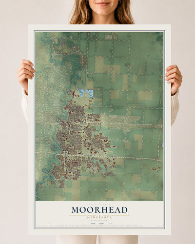Map of Moorhead, Minnesota, 24 x 36 inch unframed archival matte print