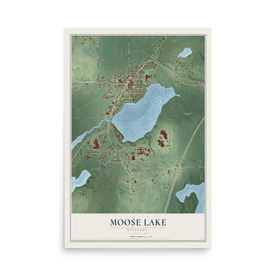 Map of Moose Lake, Minnesota, 12 x 18 inch unframed archival matte print
