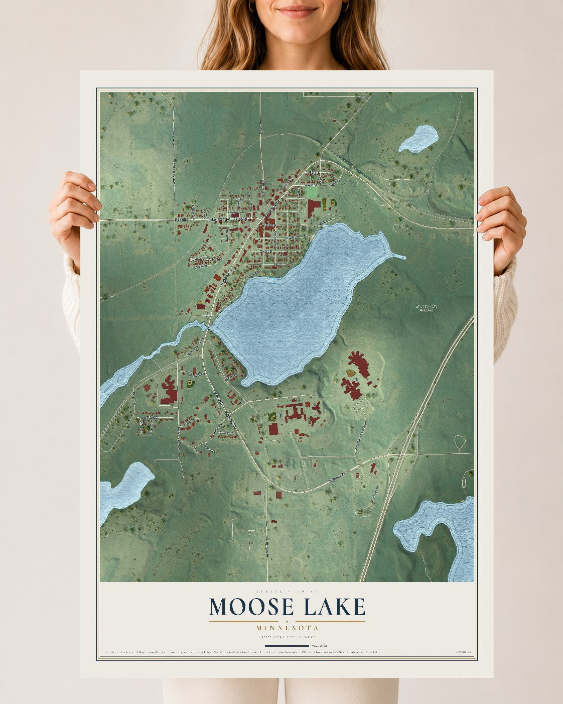 Map of Moose Lake, Minnesota, 24 x 36 inch unframed archival matte print