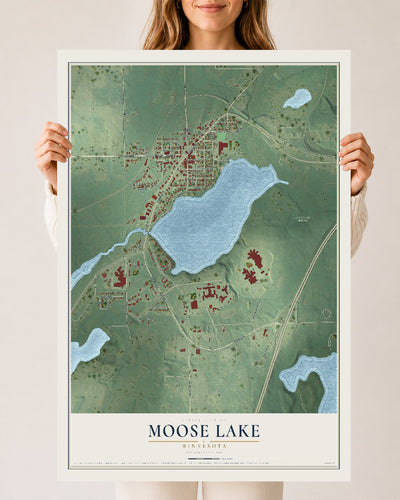 Map of Moose Lake, Minnesota, 24 x 36 inch unframed archival matte print