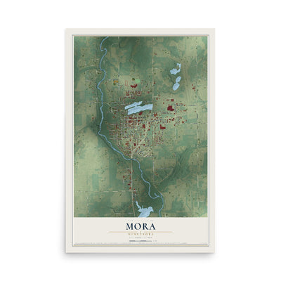 Map of Mora, Minnesota, 12 x 18 inch unframed archival matte print