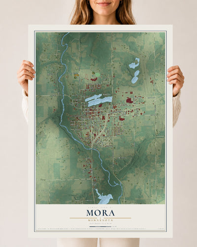 Map of Mora, Minnesota, 24 x 36 inch unframed archival matte print