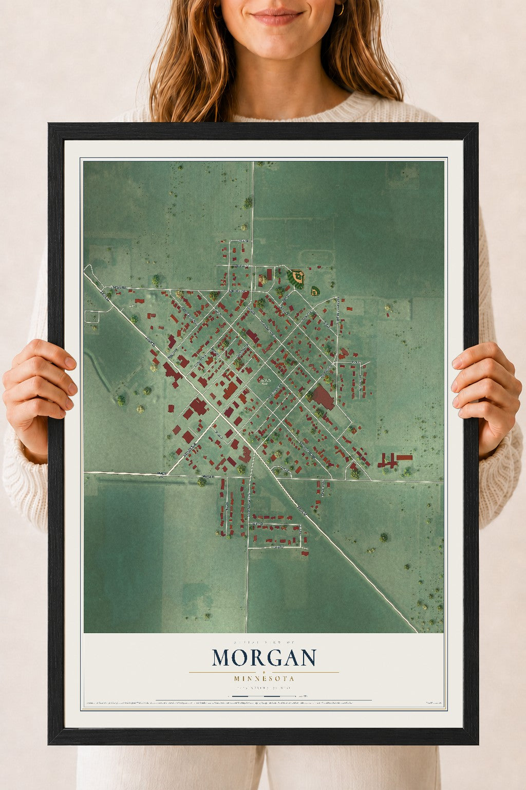 Map of Morgan, Minnesota, 18 x 24 inch print in a black wood frame