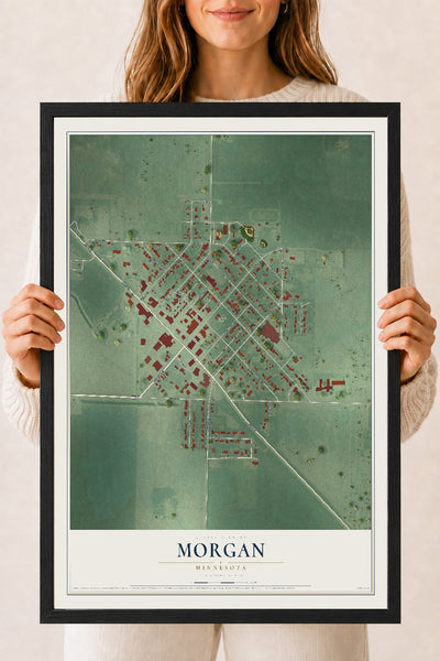 Map of Morgan, Minnesota, 18 x 24 inch print in a black wood frame