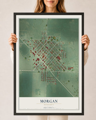 Map of Morgan, Minnesota, 24 x 36 inch print in a black wood frame
