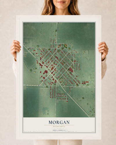 Map of Morgan, Minnesota, 24 x 36 inch print in a white wood frame