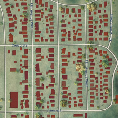 Close-up of the map of Morgan Park, Minnesota print showing street and building detail