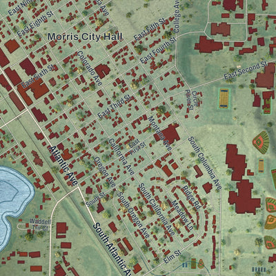 Close-up of the map of Morris, Minnesota print showing street and building detail