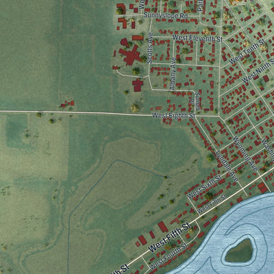 Second close-up of the map of Morris, Minnesota print showing more streets and buildings