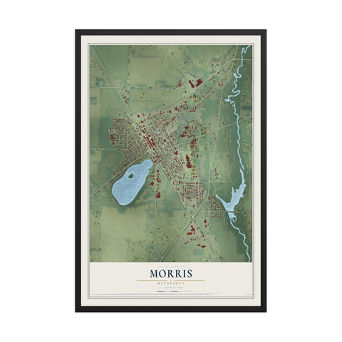 Map of Morris, Minnesota, 12 x 18 inch print in a black wood frame