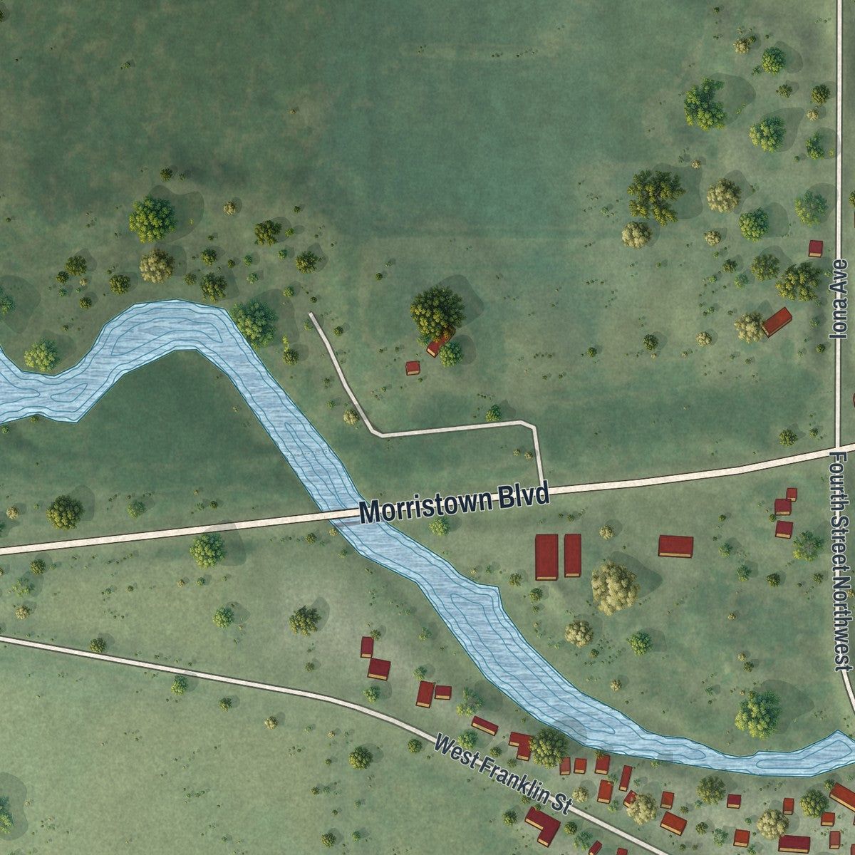 Second close-up of the map of Morristown, Minnesota print showing more streets and buildings