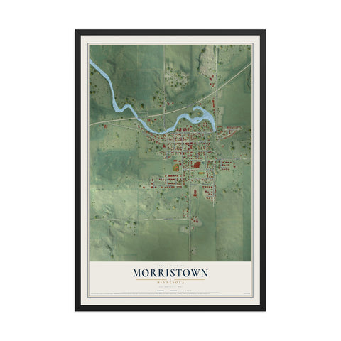 Map of Morristown, Minnesota, 12 x 18 inch print in a black wood frame