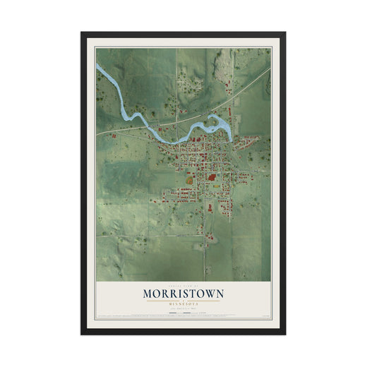 Map of Morristown, Minnesota, 12 x 18 inch print in a black wood frame