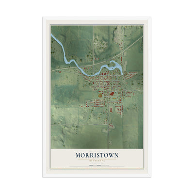 Map of Morristown, Minnesota, 12 x 18 inch print in a white wood frame