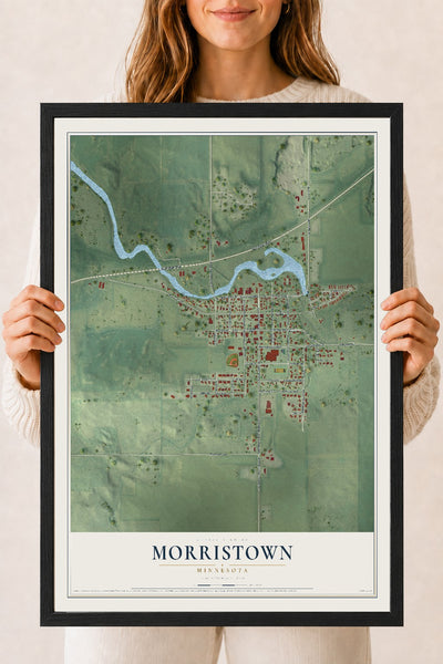 Map of Morristown, Minnesota, 18 x 24 inch print in a black wood frame