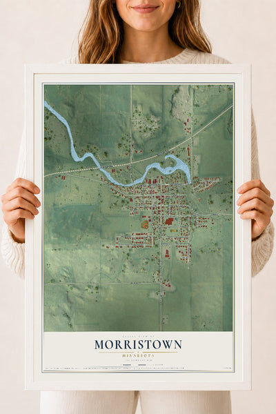 Map of Morristown, Minnesota, 18 x 24 inch print in a white wood frame