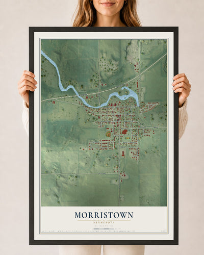 Map of Morristown, Minnesota, 24 x 36 inch print in a black wood frame