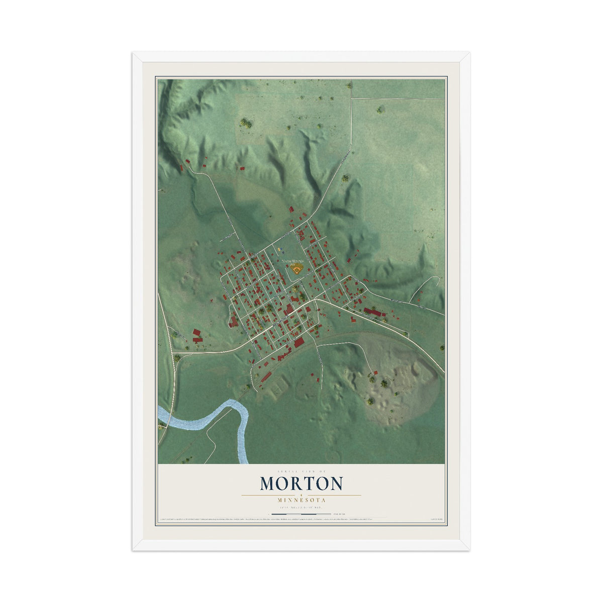Map of Morton, Minnesota, 12 x 18 inch print in a white wood frame