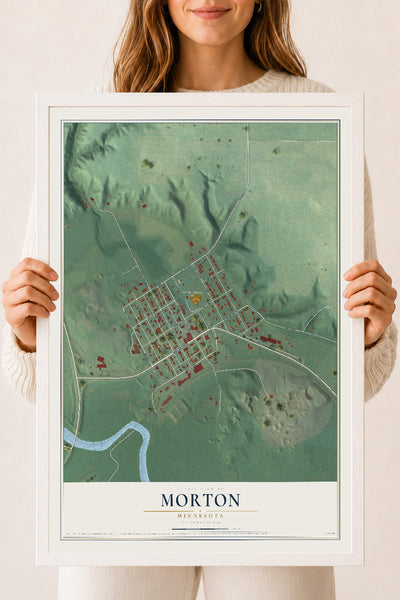 Map of Morton, Minnesota, 18 x 24 inch print in a white wood frame