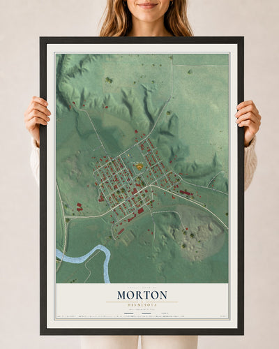 Map of Morton, Minnesota, 24 x 36 inch print in a black wood frame