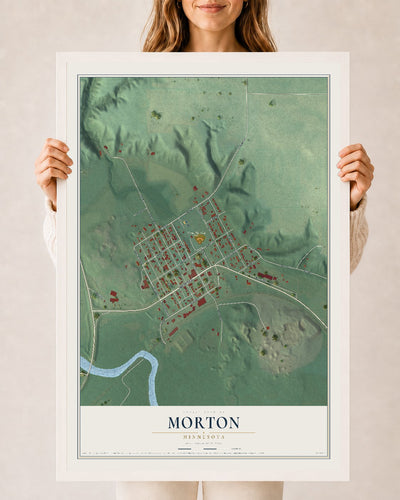 Map of Morton, Minnesota, 24 x 36 inch print in a white wood frame