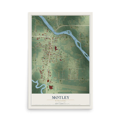 Map of Motley, Minnesota, 12 x 18 inch unframed archival matte print
