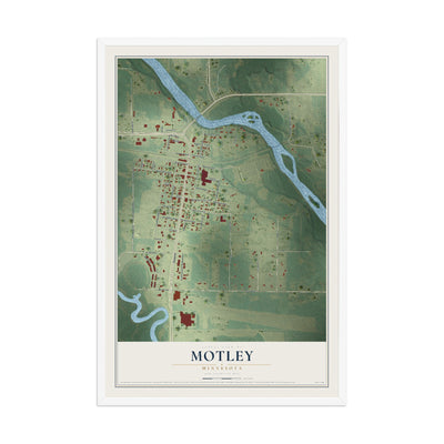 Map of Motley, Minnesota, 12 x 18 inch print in a white wood frame